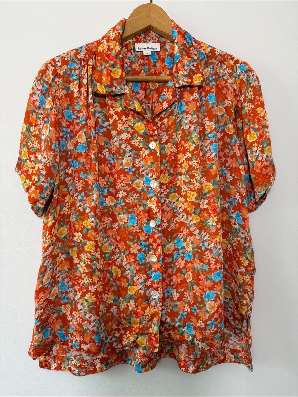 Roller Rabbit Orange Floral Short-Sleeve Button-Down